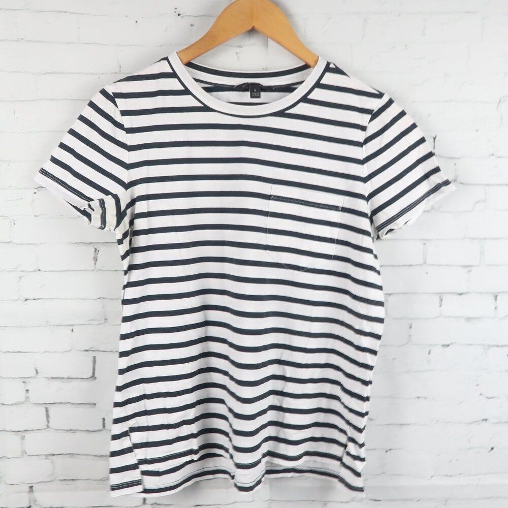 BANANA REPUBLIC BLACK & WHITE STRIPE SHORT SLEEVE ROUND NECK COTTON TOP SIZE S